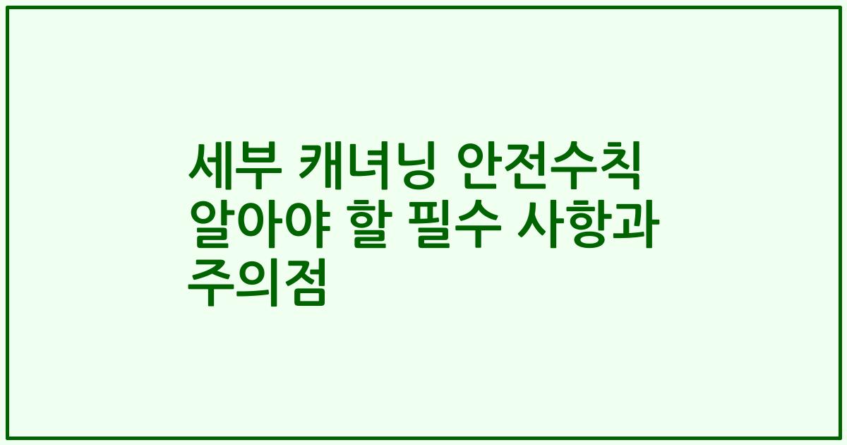 세부 캐녀닝 안전수칙 알아야 할 필수 사항과 주의점