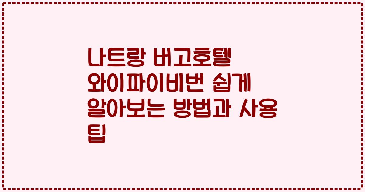 나트랑 버고호텔 와이파이비번 쉽게 알아보는 방법과 사용 팁