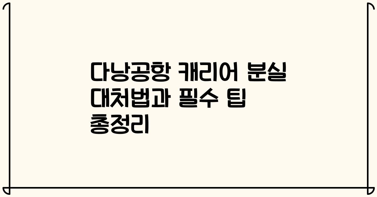 다낭공항 캐리어 분실 대처법과 필수 팁 총정리